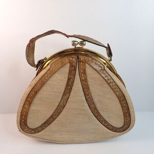 Vintage 60s 70s MAHLER Handmade Leather & Woven Kiss Lock Frame Handbag RARE